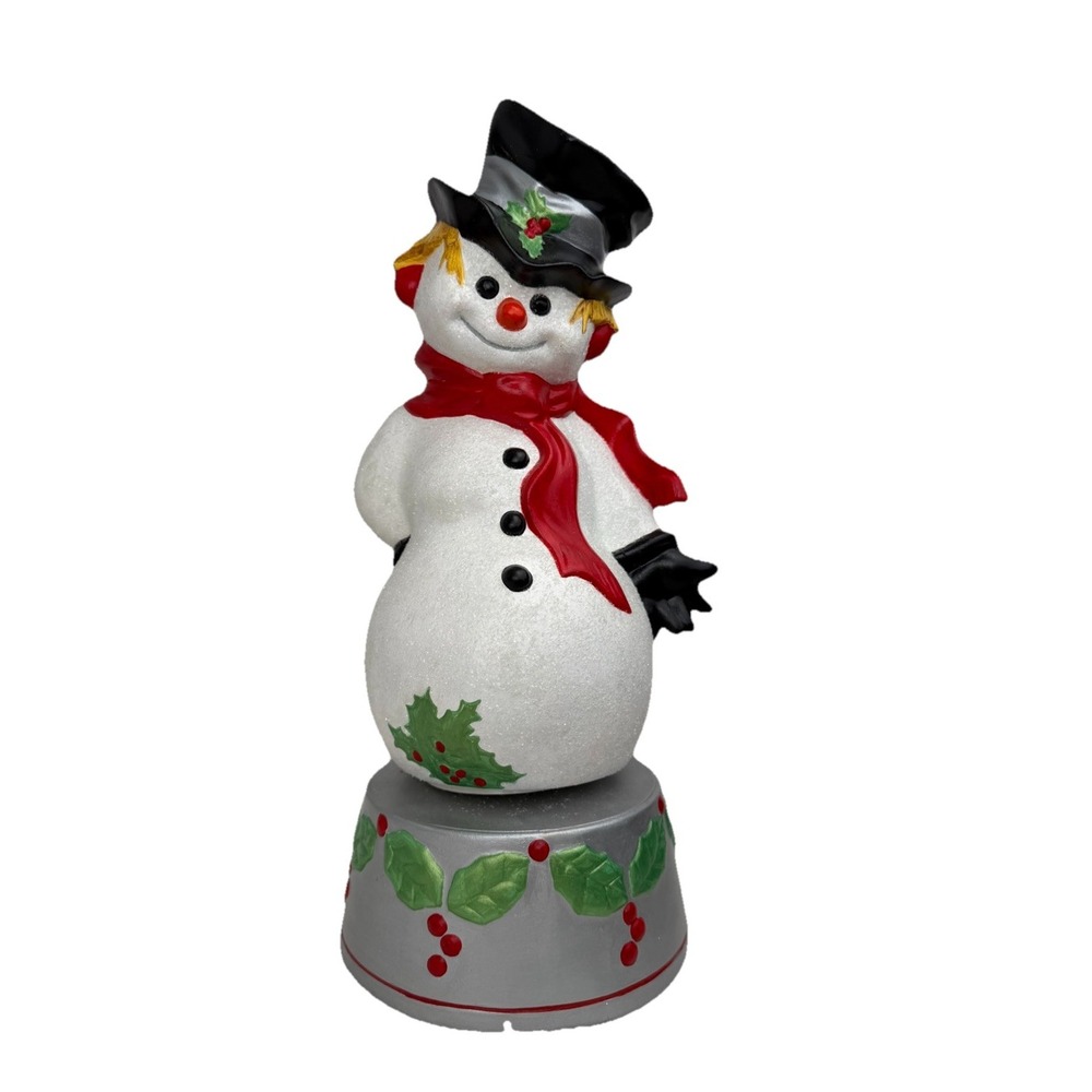 Vintage Musical Snowman Christmas Figurine Music Box Holiday Decor Plays Tune‎